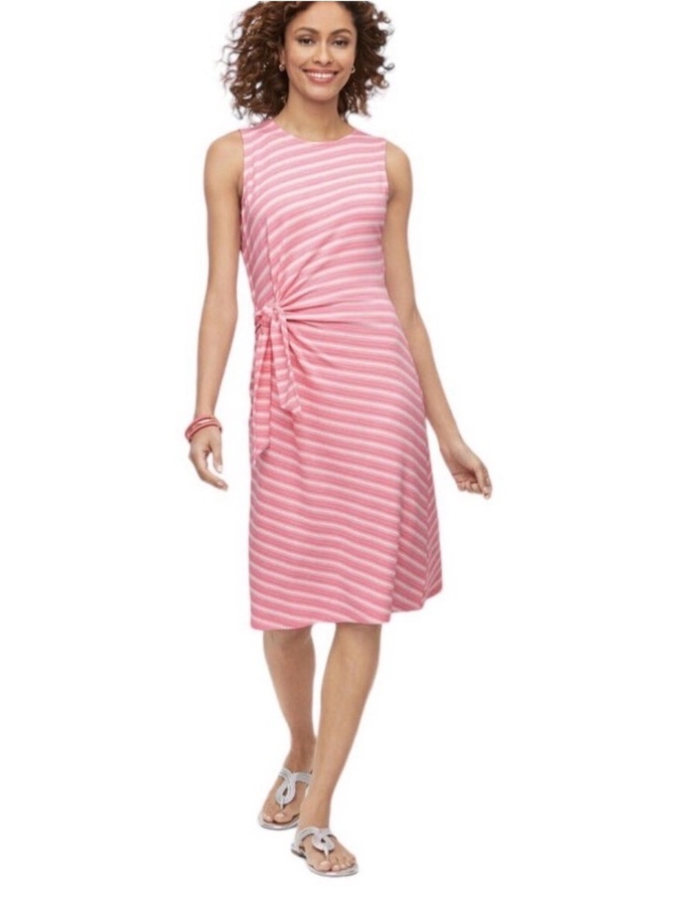 Talbots Pink Striped Sleeveless Midi Dress